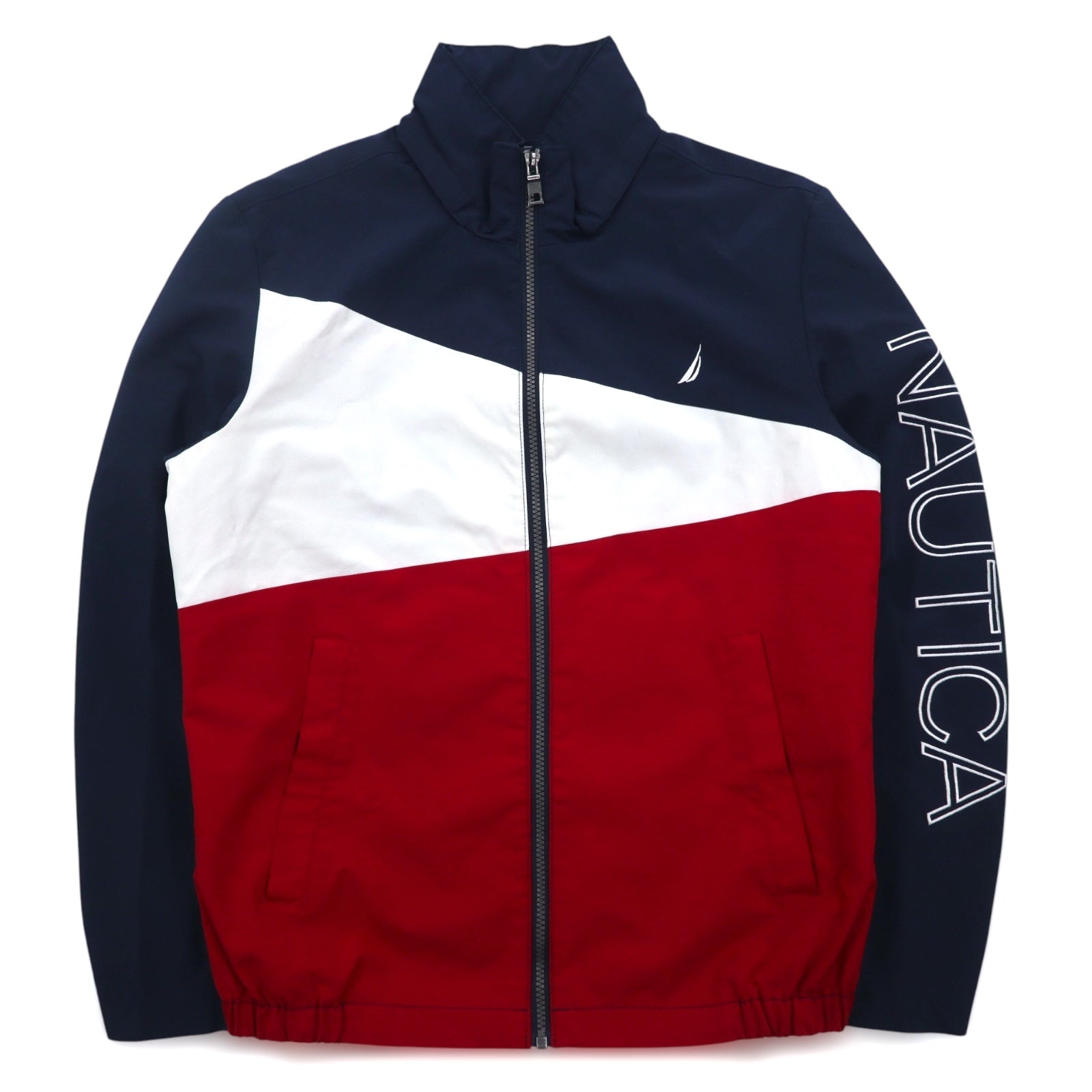 Giacca a vela NAUTICA Giacca a vento in nylon M Colori tricolore Blu navy Logo sulla manica Cappuccio ripiegabile