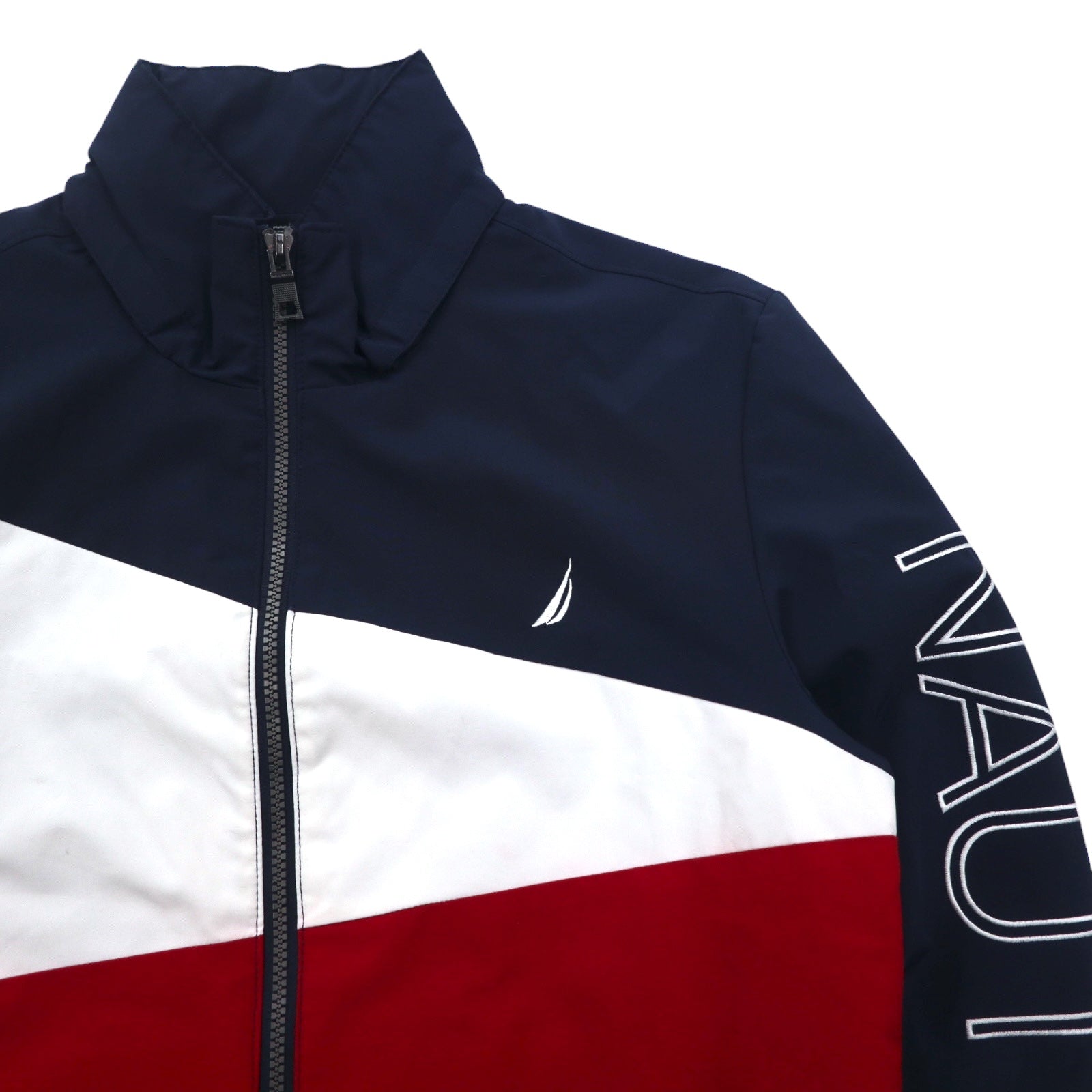 Giacca a vela NAUTICA Giacca a vento in nylon M Colori tricolore Blu navy Logo sulla manica Cappuccio ripiegabile