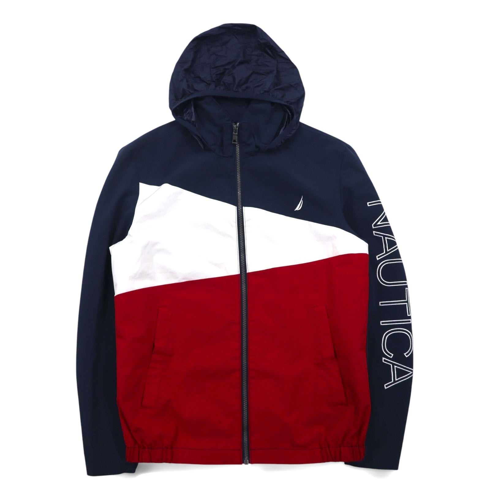 Giacca a vela NAUTICA Giacca a vento in nylon M Colori tricolore Blu navy Logo sulla manica Cappuccio ripiegabile