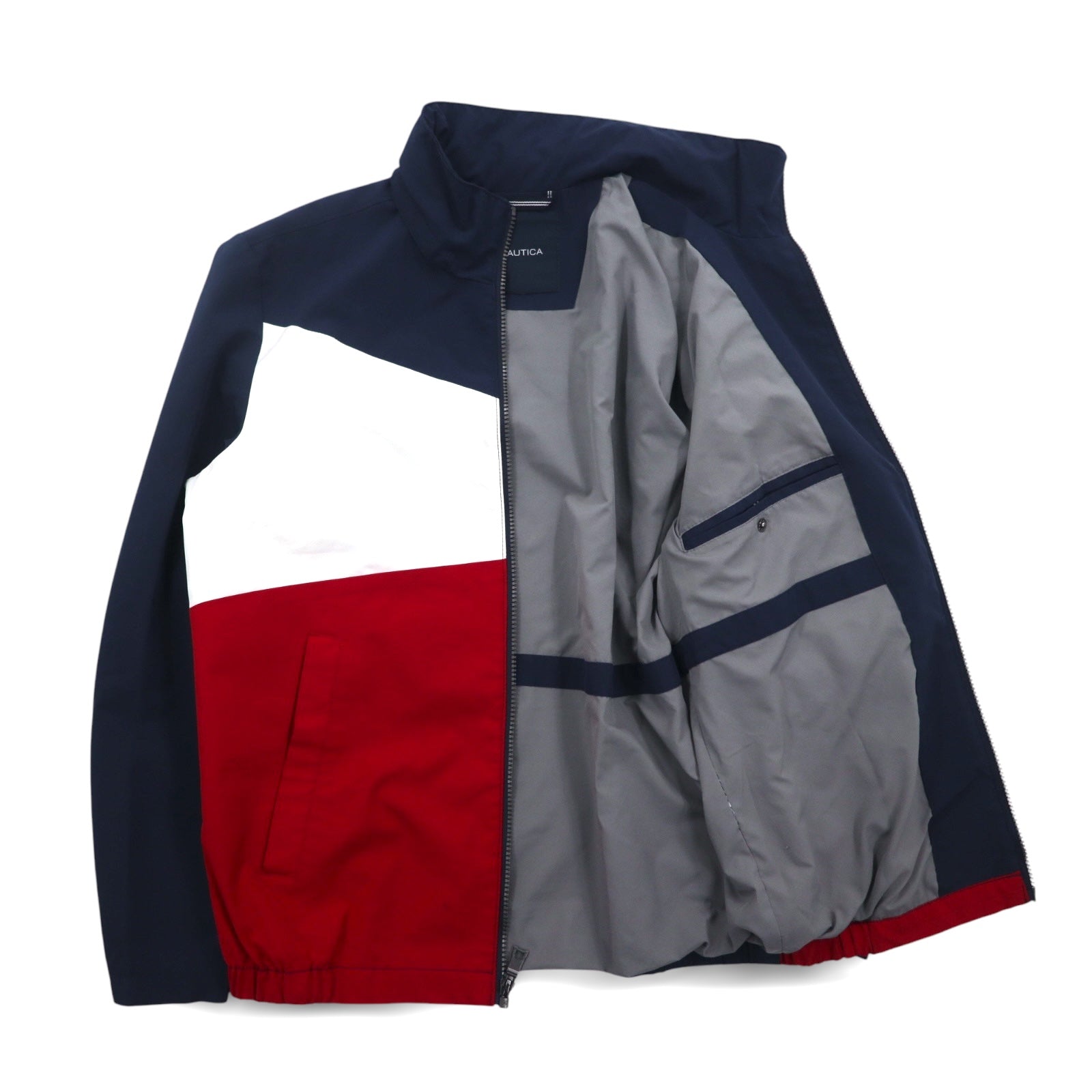 Giacca a vela NAUTICA Giacca a vento in nylon M Colori tricolore Blu navy Logo sulla manica Cappuccio ripiegabile