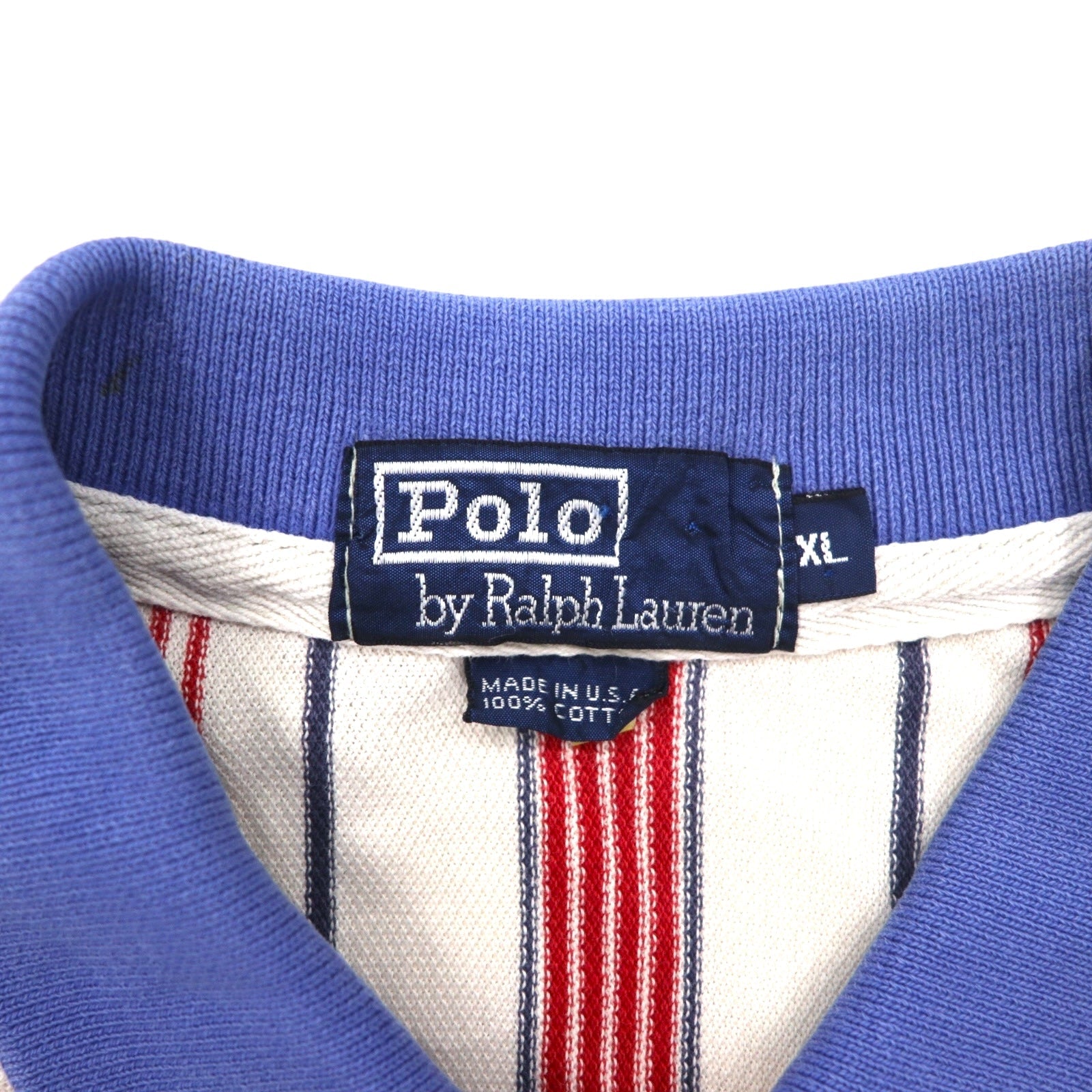 Polo Ralph Lauren Anni '90 Made in USA Multistripe Piqué Polo XL Bianco Blu Rosso Ricamo Piccolo Pony