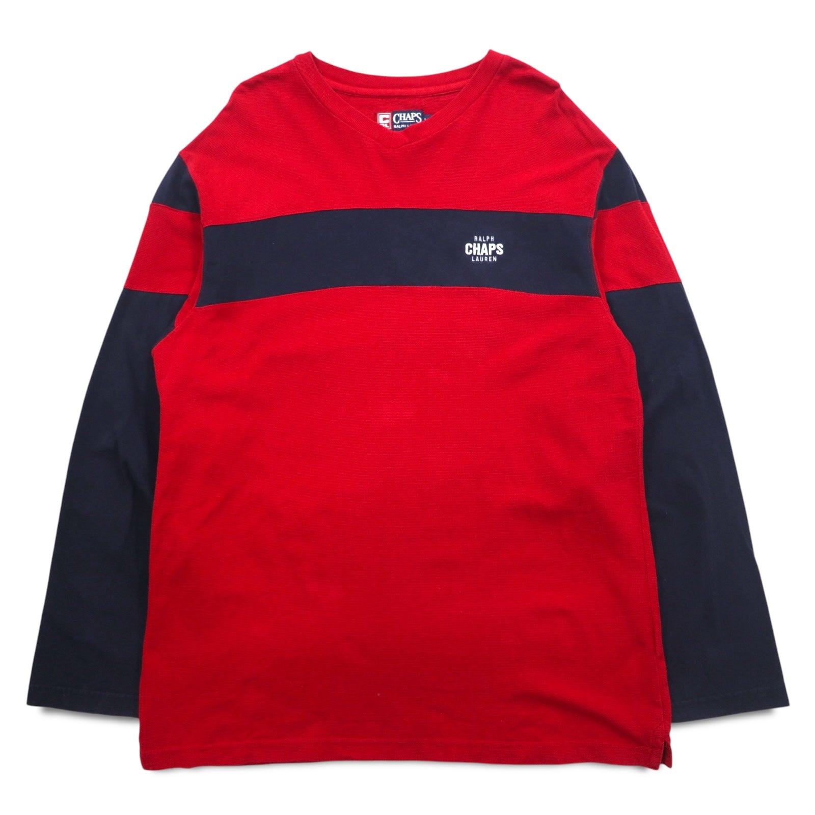 CHAPS RALPH LAUREN anni '90 T-shirt a manica lunga L rossa con logo ricamato