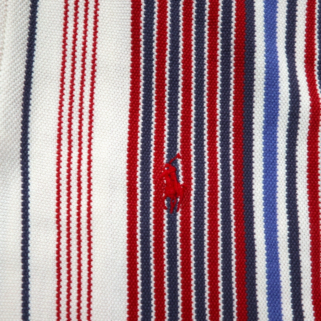 Polo Ralph Lauren Anni '90 Made in USA Multistripe Piqué Polo XL Bianco Blu Rosso Ricamo Piccolo Pony