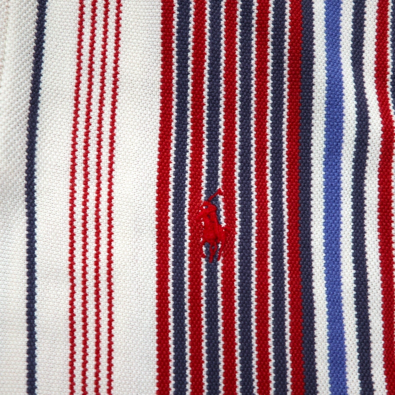 Polo Ralph Lauren Anni '90 Made in USA Multistripe Piqué Polo XL Bianco Blu Rosso Ricamo Piccolo Pony