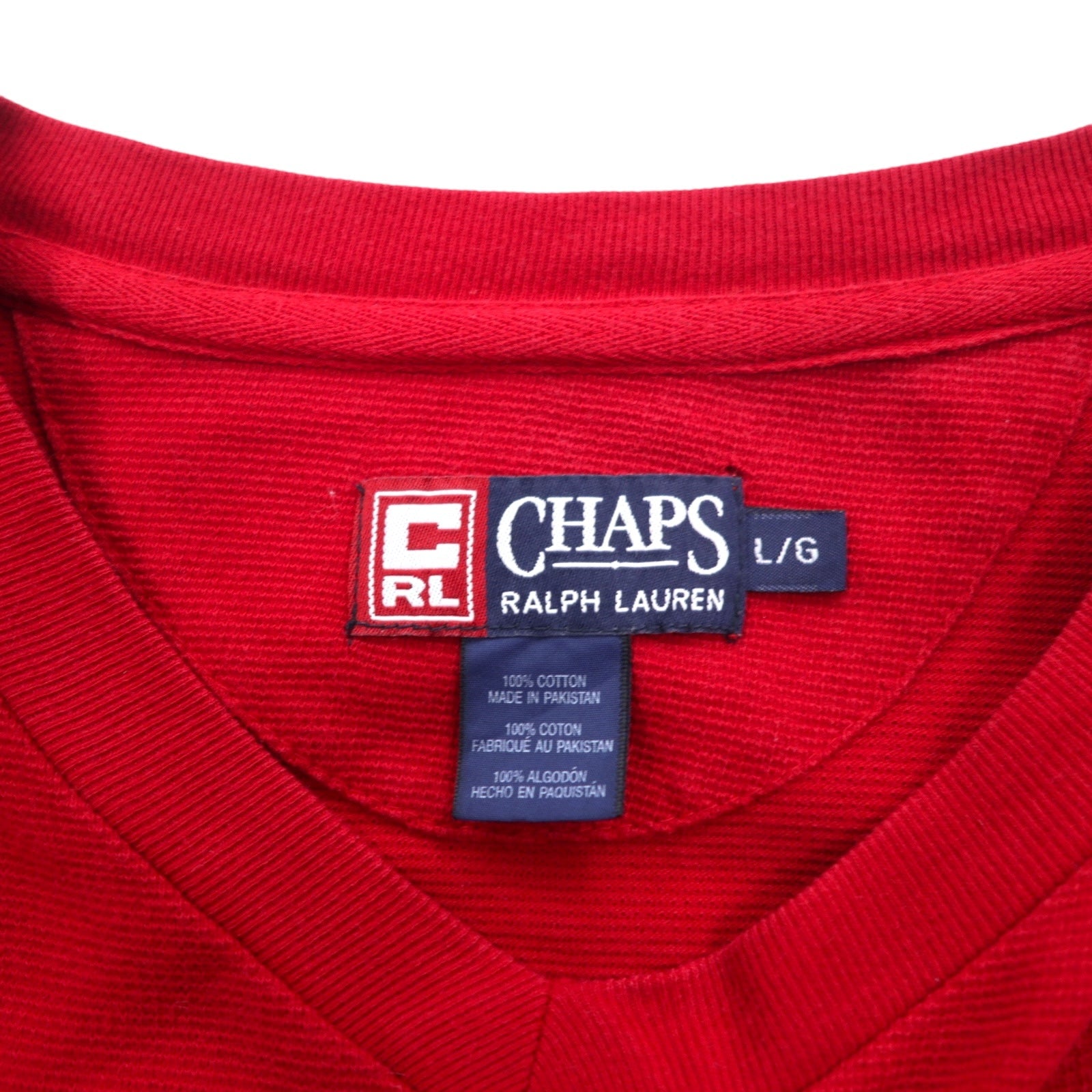 CHAPS RALPH LAUREN anni '90 T-shirt a manica lunga L rossa con logo ricamato