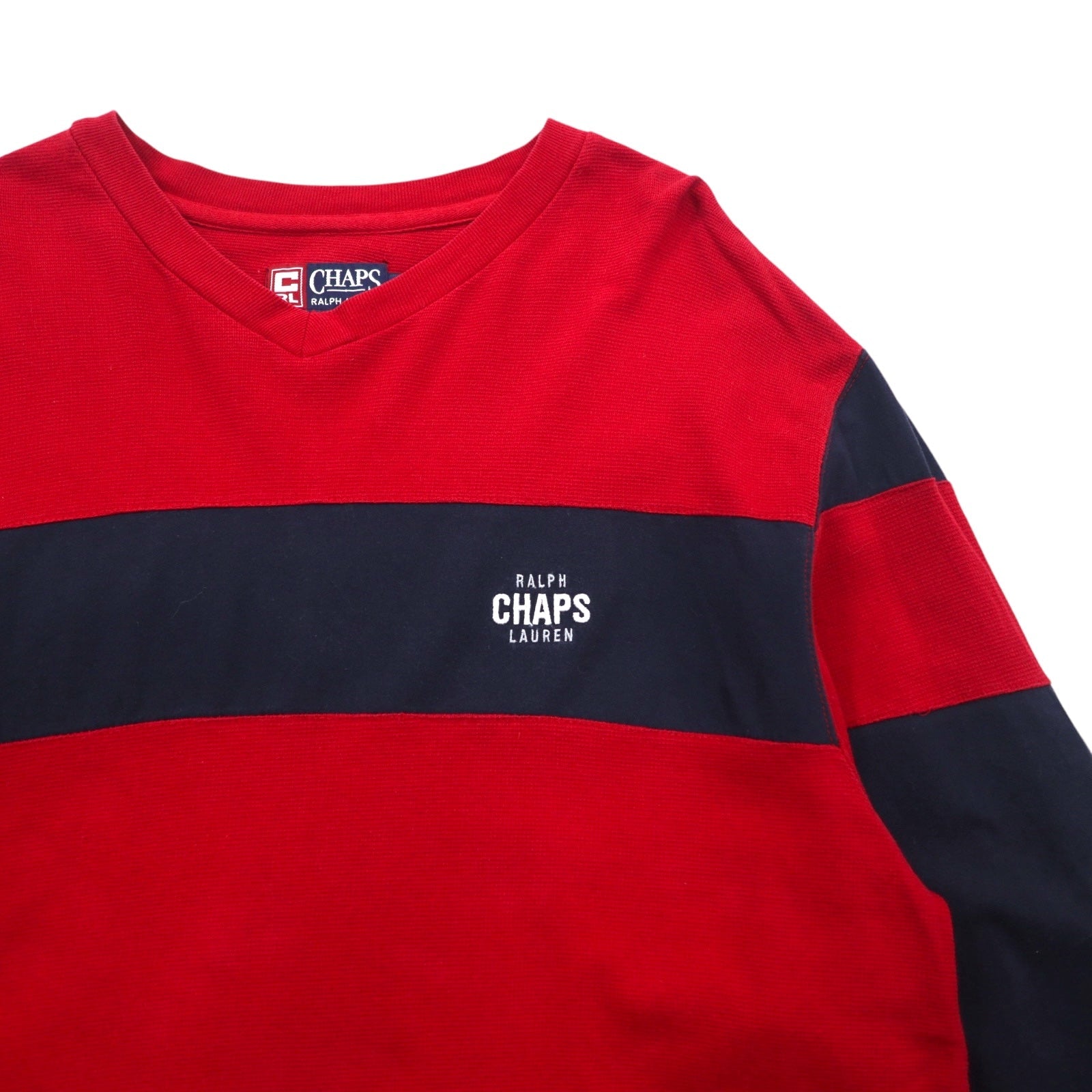 CHAPS RALPH LAUREN anni '90 T-shirt a manica lunga L rossa con logo ricamato