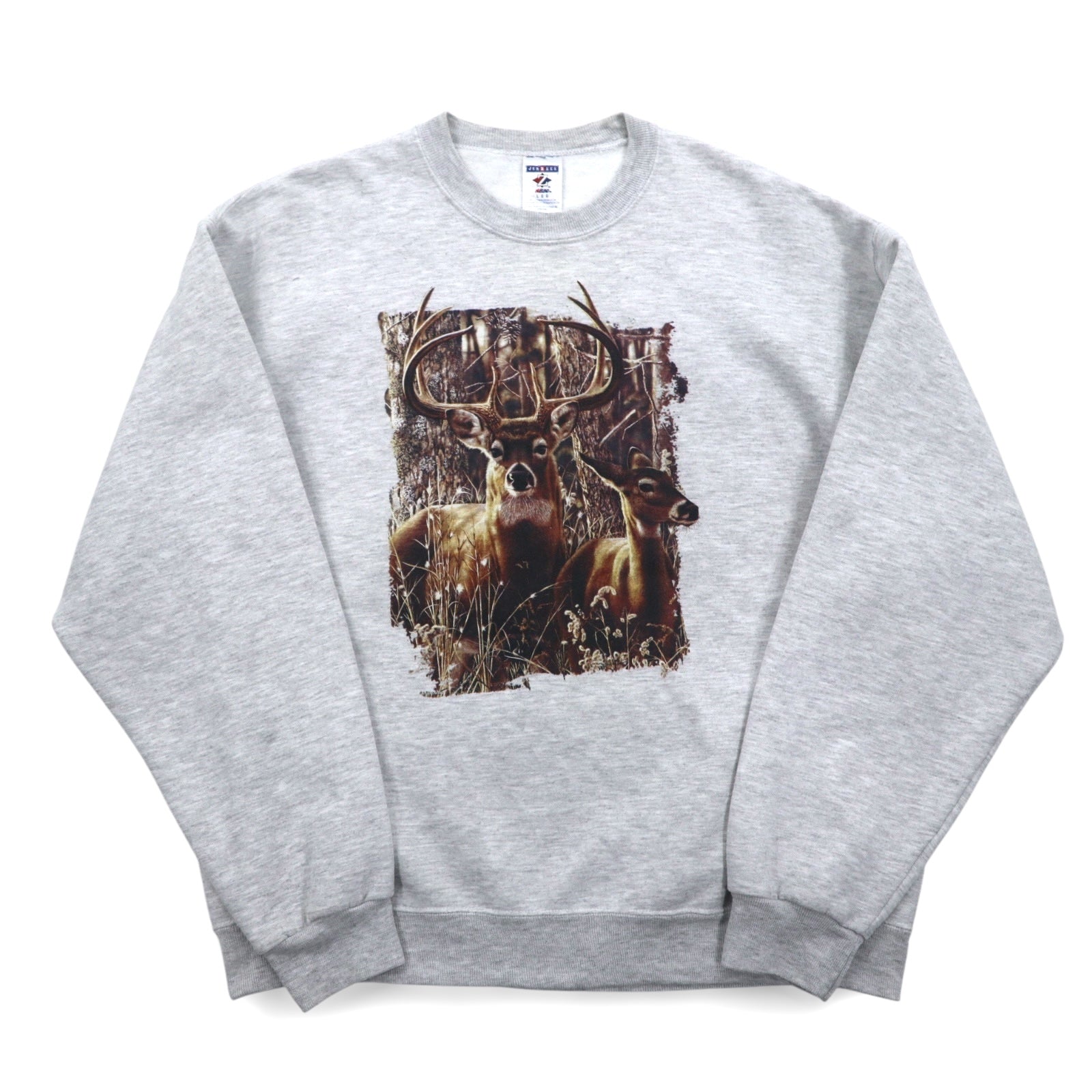 JERZEES Felpa L Grigia Stampa Animale Cervo Cotone Poliestere Felpata