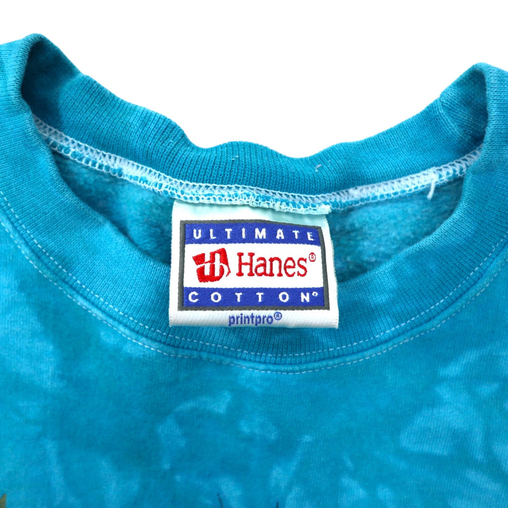 Hanes anni '90 felpa stampata indiana L blu tie-dye cotone Kokopelli