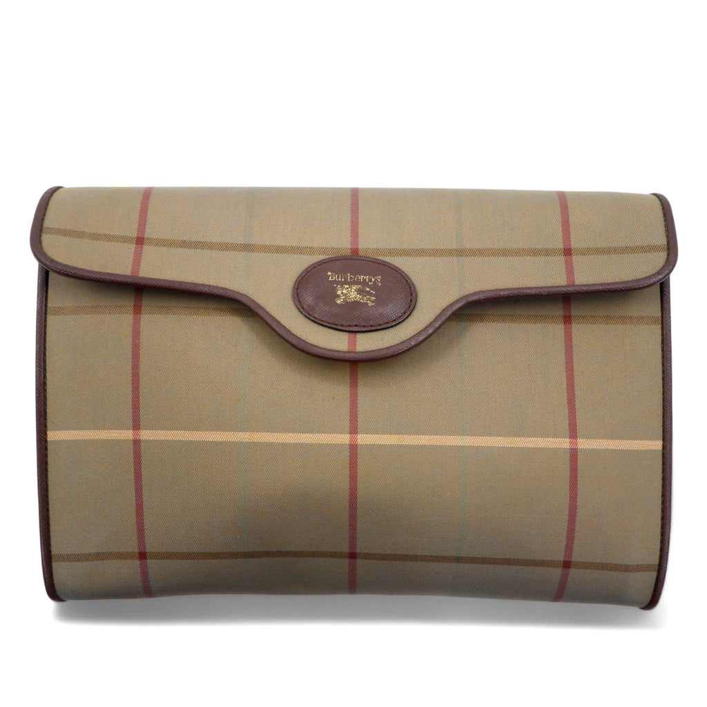 Burberrys borsa a mano clutch beige iridescente in tela di nylon a quadri Windowpane vecchio modello