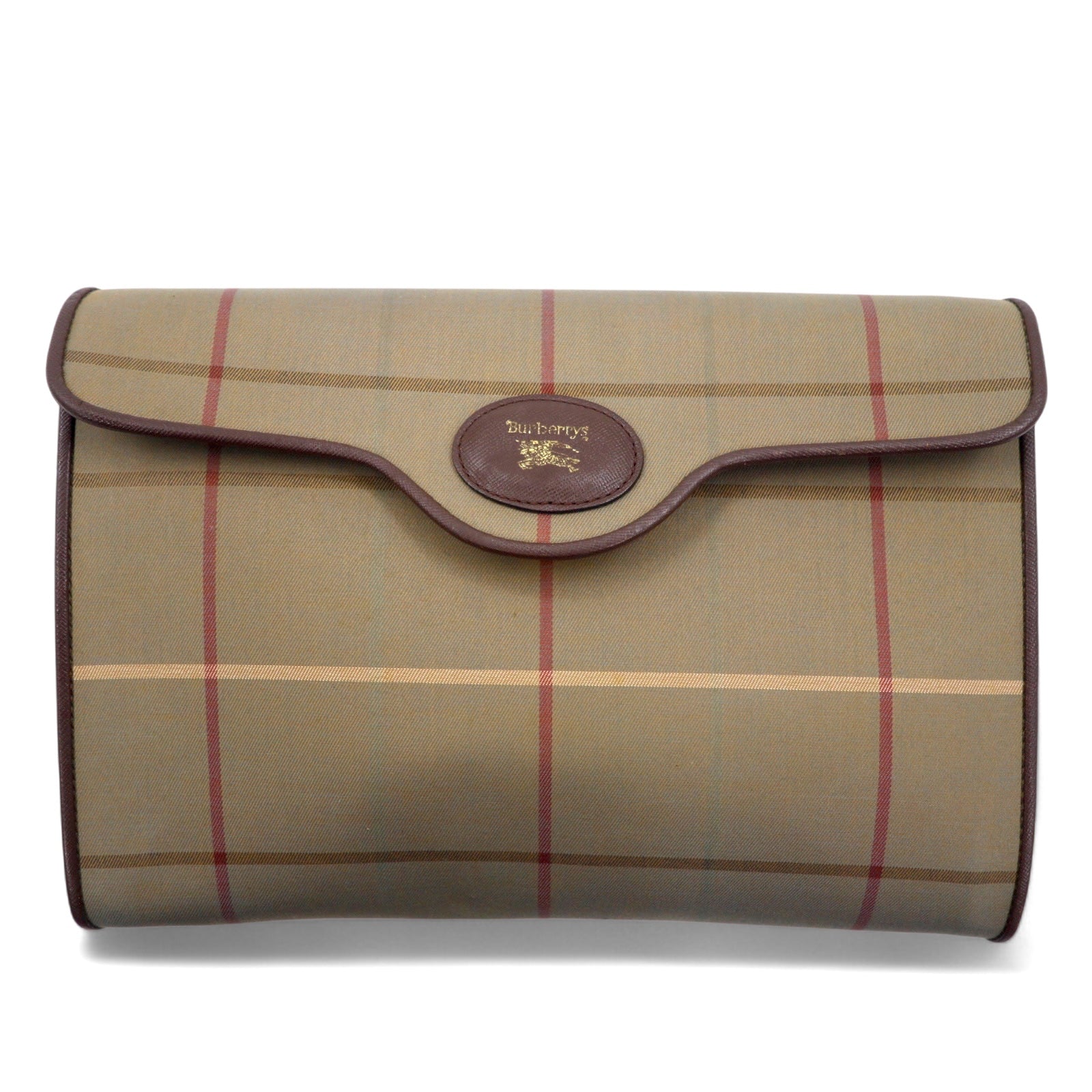 Burberrys borsa a mano clutch beige iridescente in tela di nylon a quadri Windowpane vecchio modello