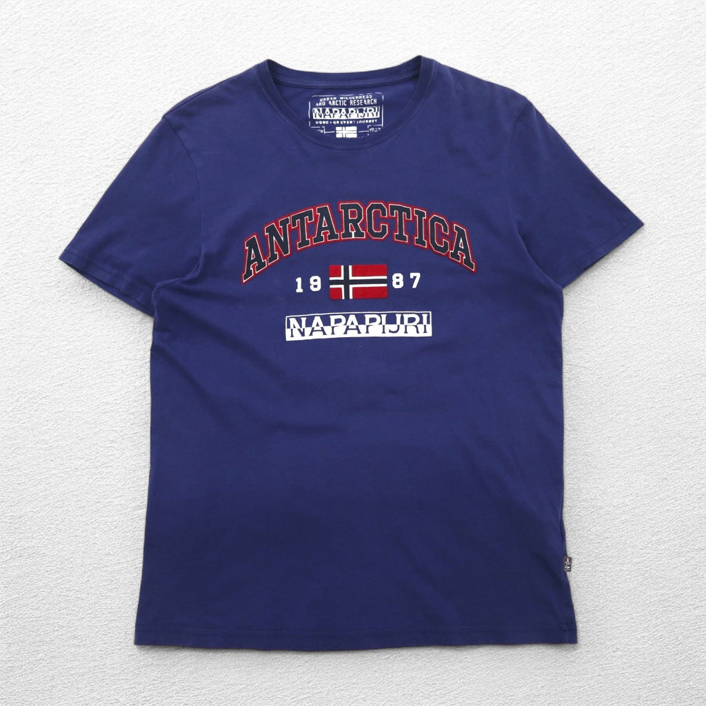 NAPAPIJRI プリント Tシャツ M ネイビー コットン トルコ製