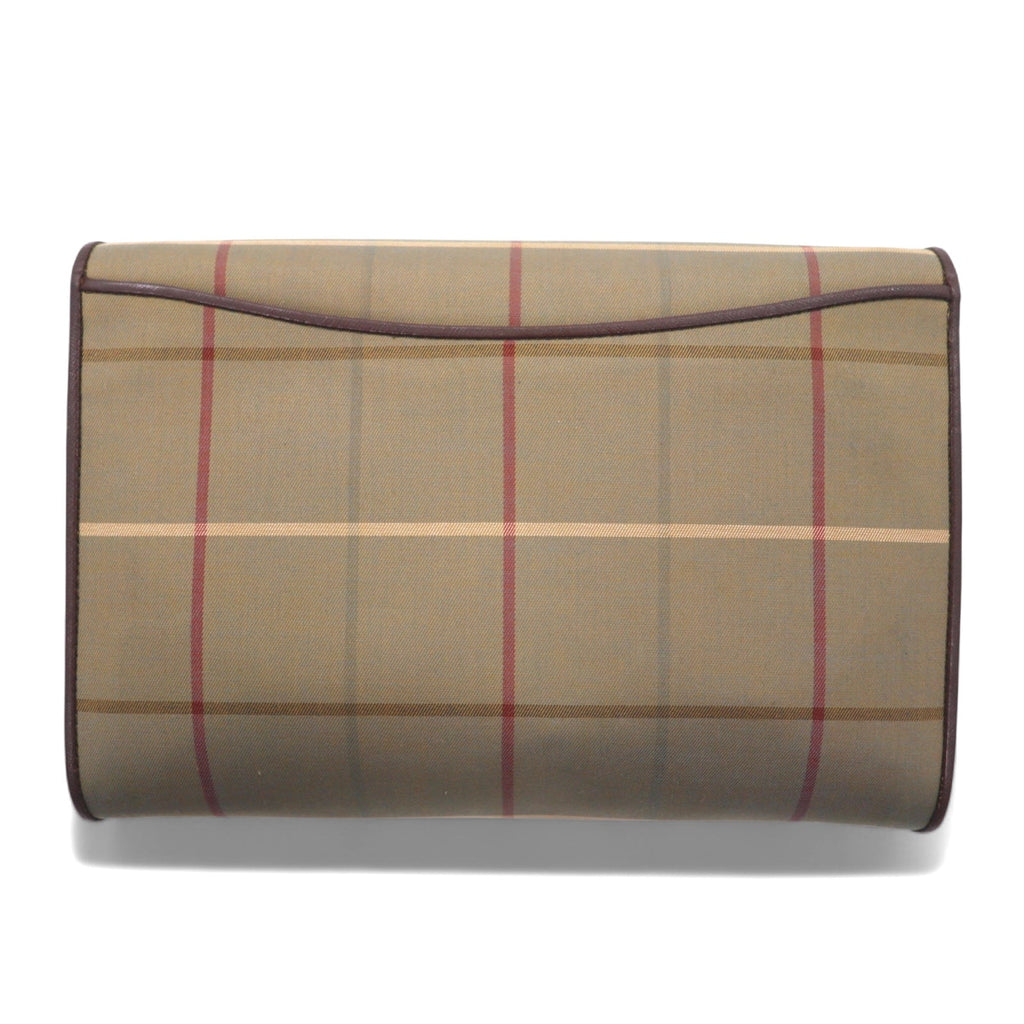 Burberrys borsa a mano clutch beige iridescente in tela di nylon a quadri Windowpane vecchio modello