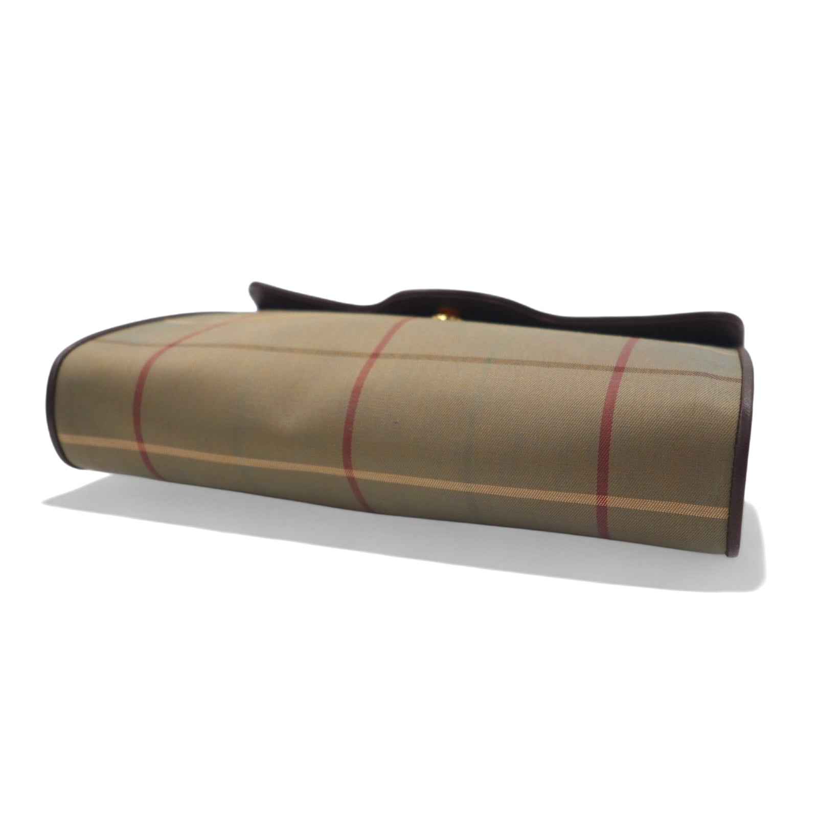 Burberrys borsa a mano clutch beige iridescente in tela di nylon a quadri Windowpane vecchio modello