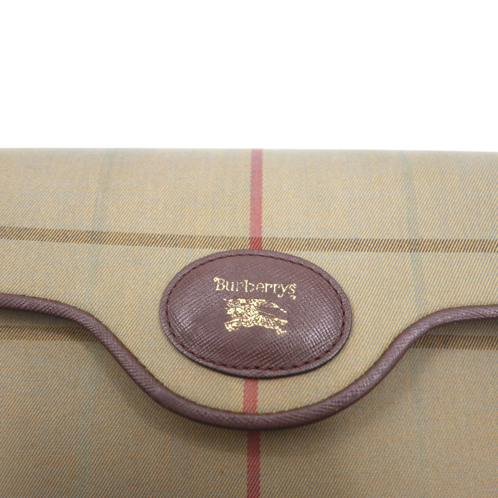 Burberrys borsa a mano clutch beige iridescente in tela di nylon a quadri Windowpane vecchio modello