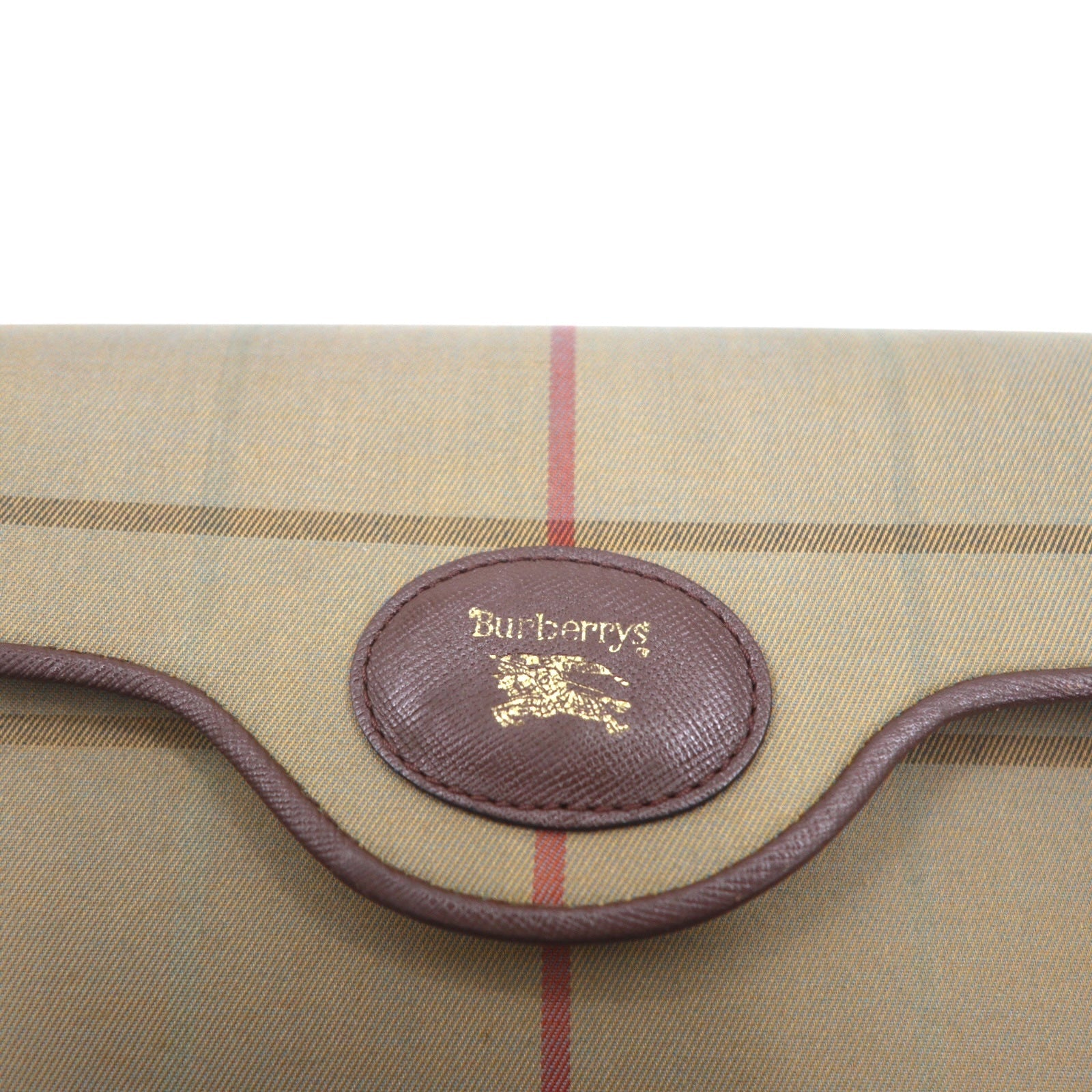 Burberrys borsa a mano clutch beige iridescente in tela di nylon a quadri Windowpane vecchio modello