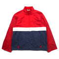 McGREGOR anni '80 COMPETITORS CLUB giacca da vela in nylon taglia L, rossa tricolore, cappuccio a scomparsa