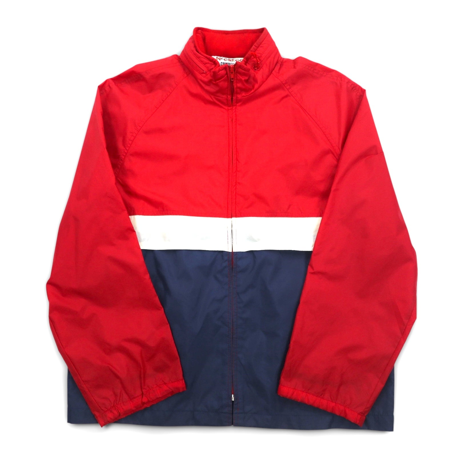 McGREGOR anni '80 COMPETITORS CLUB giacca da vela in nylon taglia L, rossa tricolore, cappuccio a scomparsa