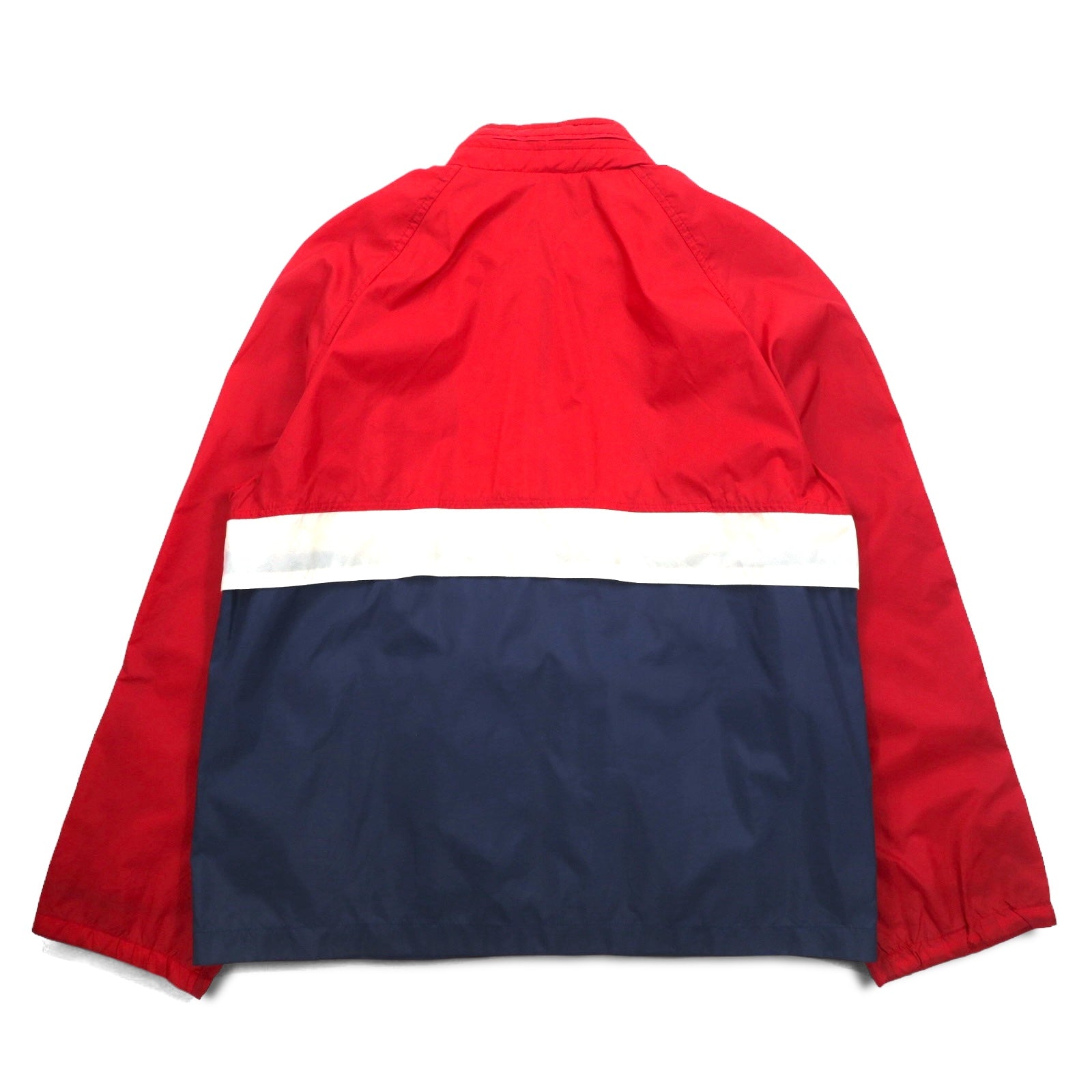 McGREGOR anni '80 COMPETITORS CLUB giacca da vela in nylon taglia L, rossa tricolore, cappuccio a scomparsa
