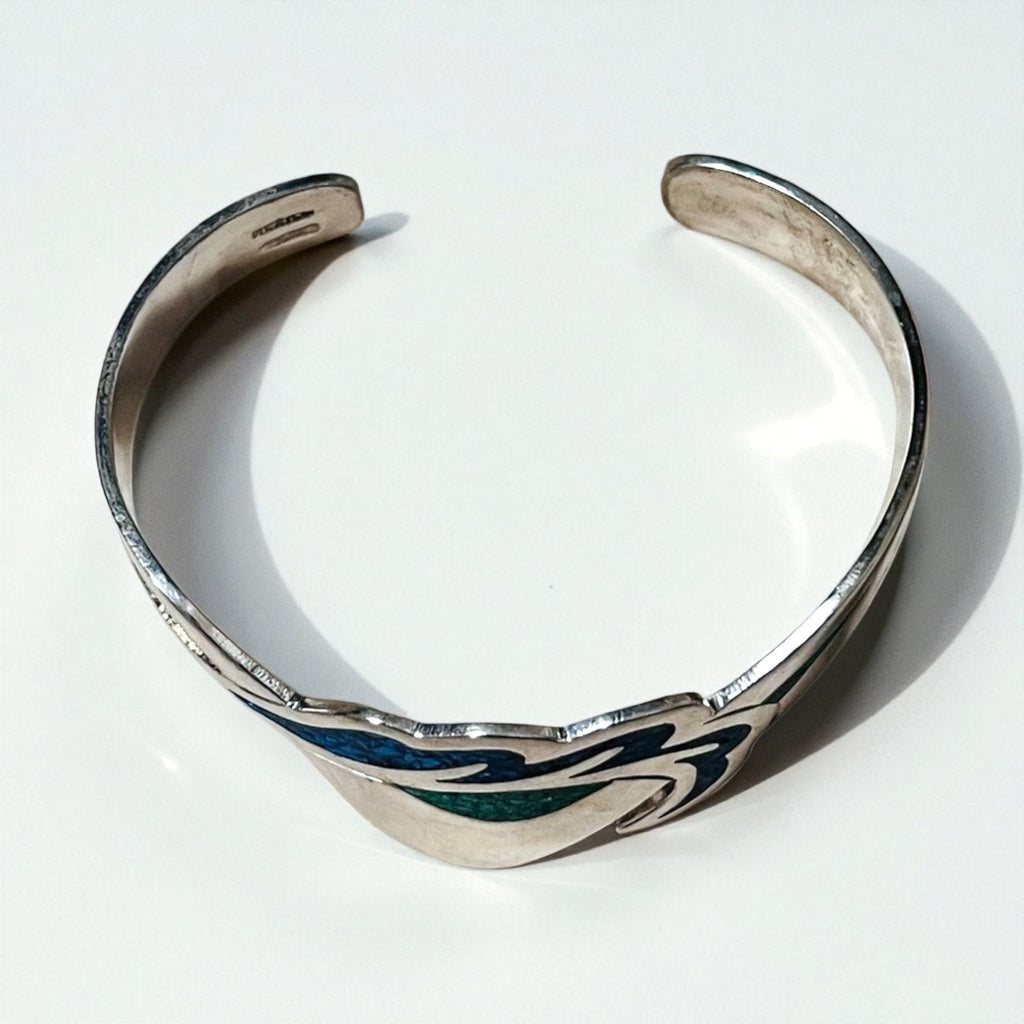 Vintage Mexican Jewelry インレイ バングル シルバー SILVER 925 MEXICO ALPACA メキシカンジュエリー