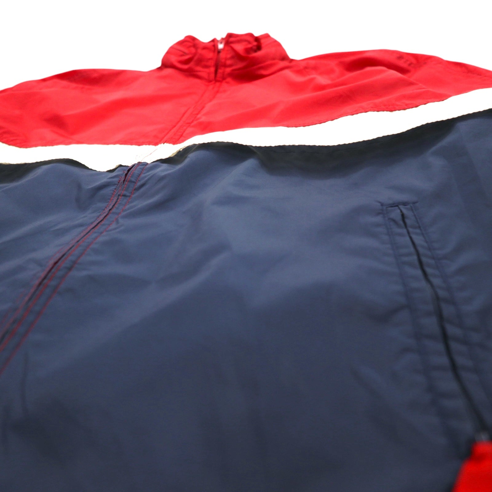 McGREGOR anni '80 COMPETITORS CLUB giacca da vela in nylon taglia L, rossa tricolore, cappuccio a scomparsa