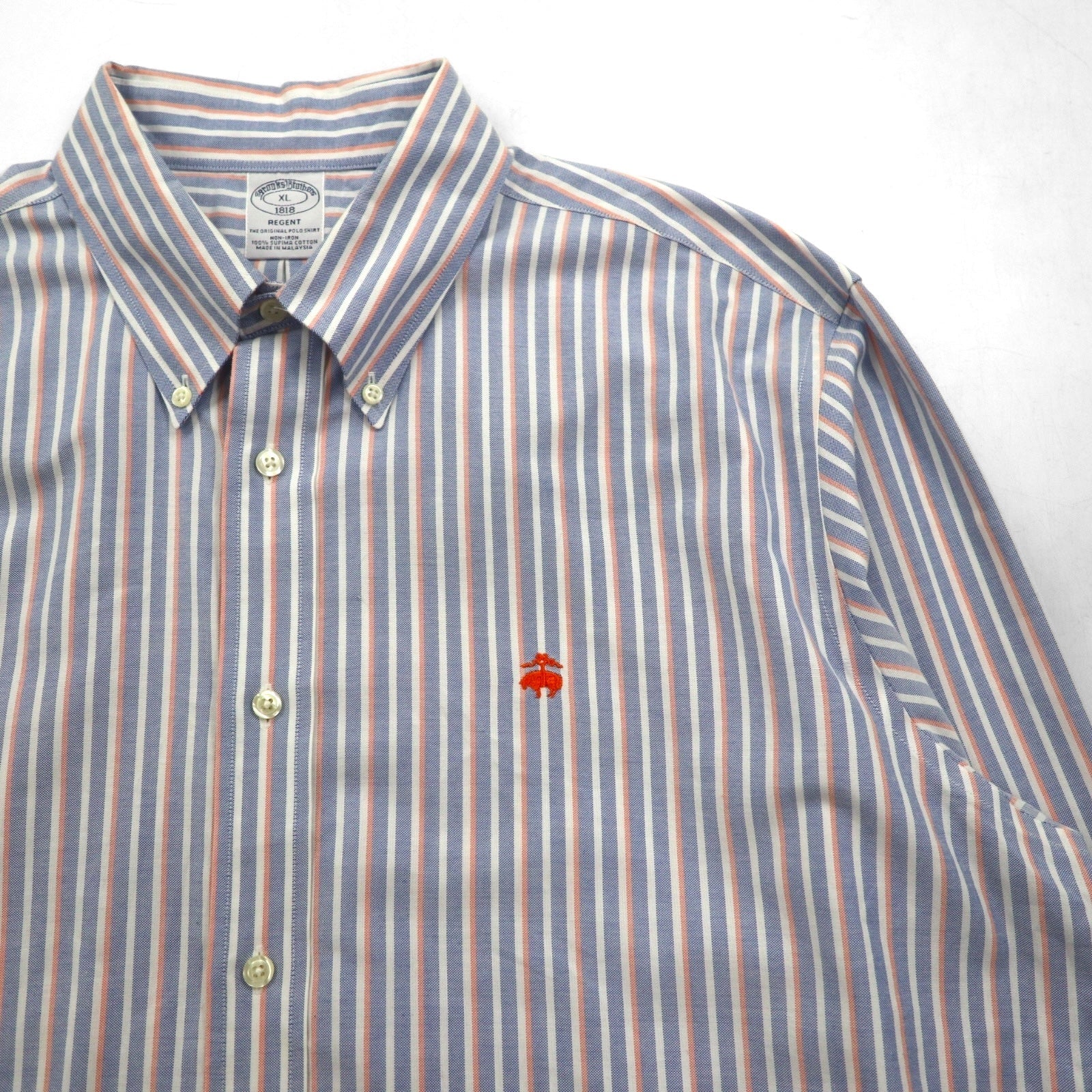 Brooks Brothers オックスフォード ボタンダウン シャツ XL ブルー REGENT ストライプ スーピマコットン