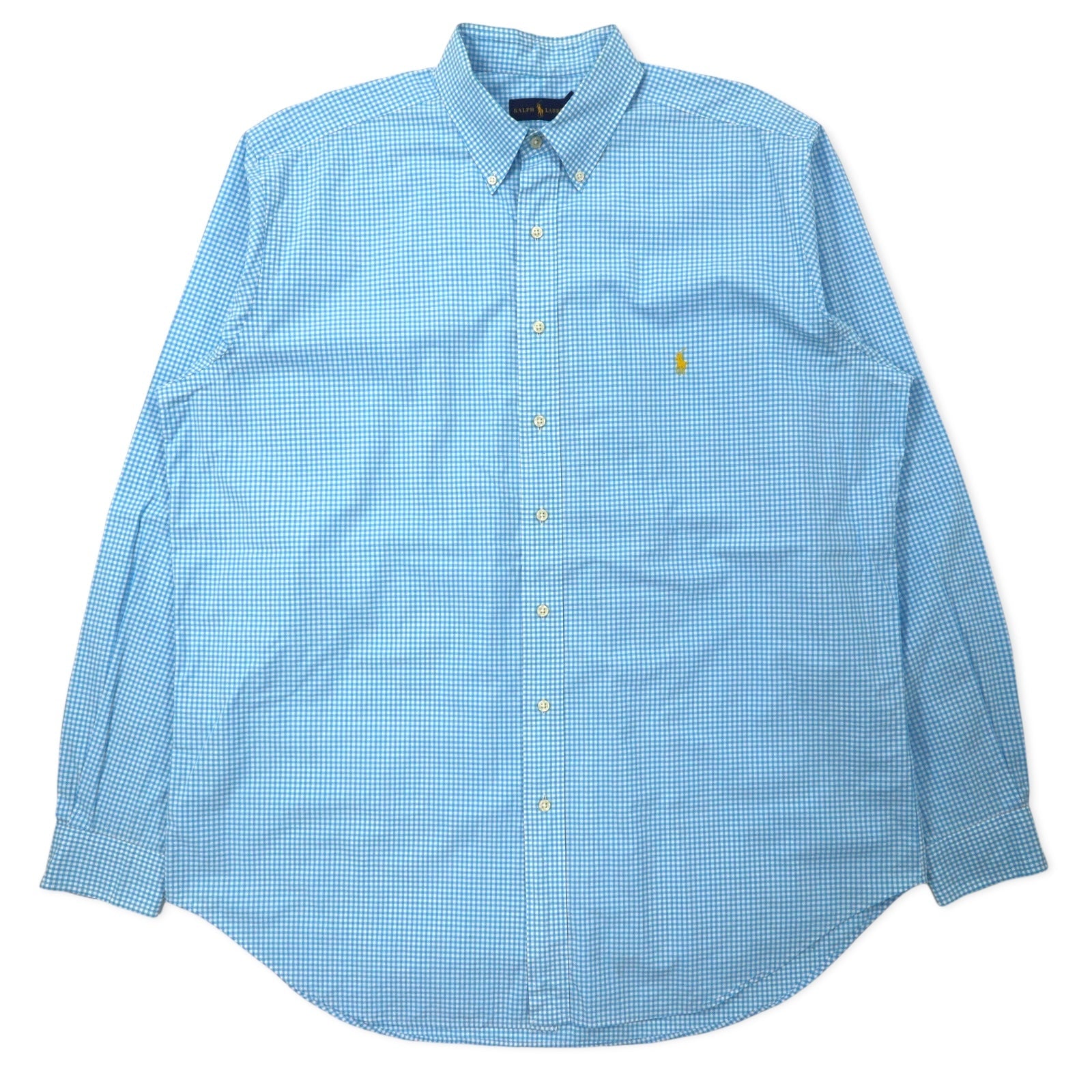 RALPH LAUREN Camicia Button-Down XLT TALL Blu Gingham Cotone Ricamo Small Pony