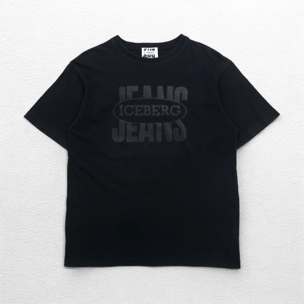 ICEBERG JEANS T-shirt a maniche corte con stampa logo, anni '90, made in Italy, cotone, nero, taglia L