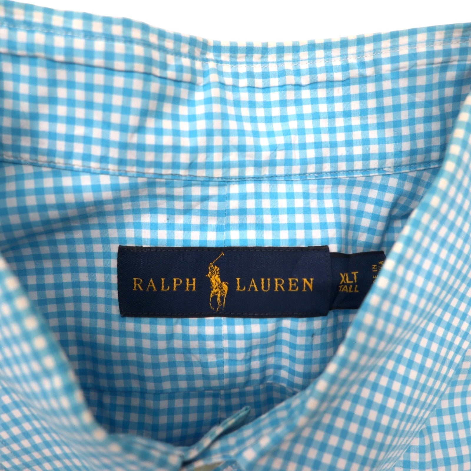 RALPH LAUREN Camicia Button-Down XLT TALL Blu Gingham Cotone Ricamo Small Pony