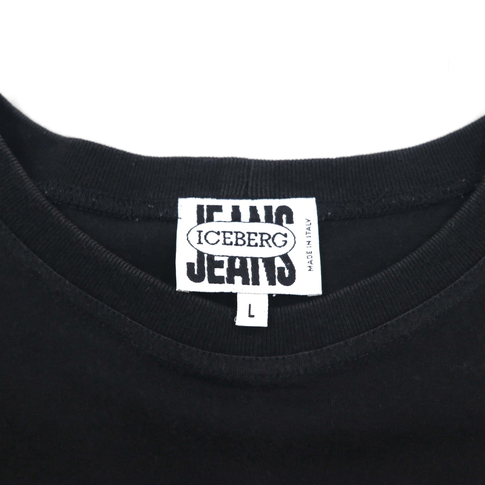 ICEBERG JEANS T-shirt a maniche corte con stampa logo, anni '90, made in Italy, cotone, nero, taglia L
