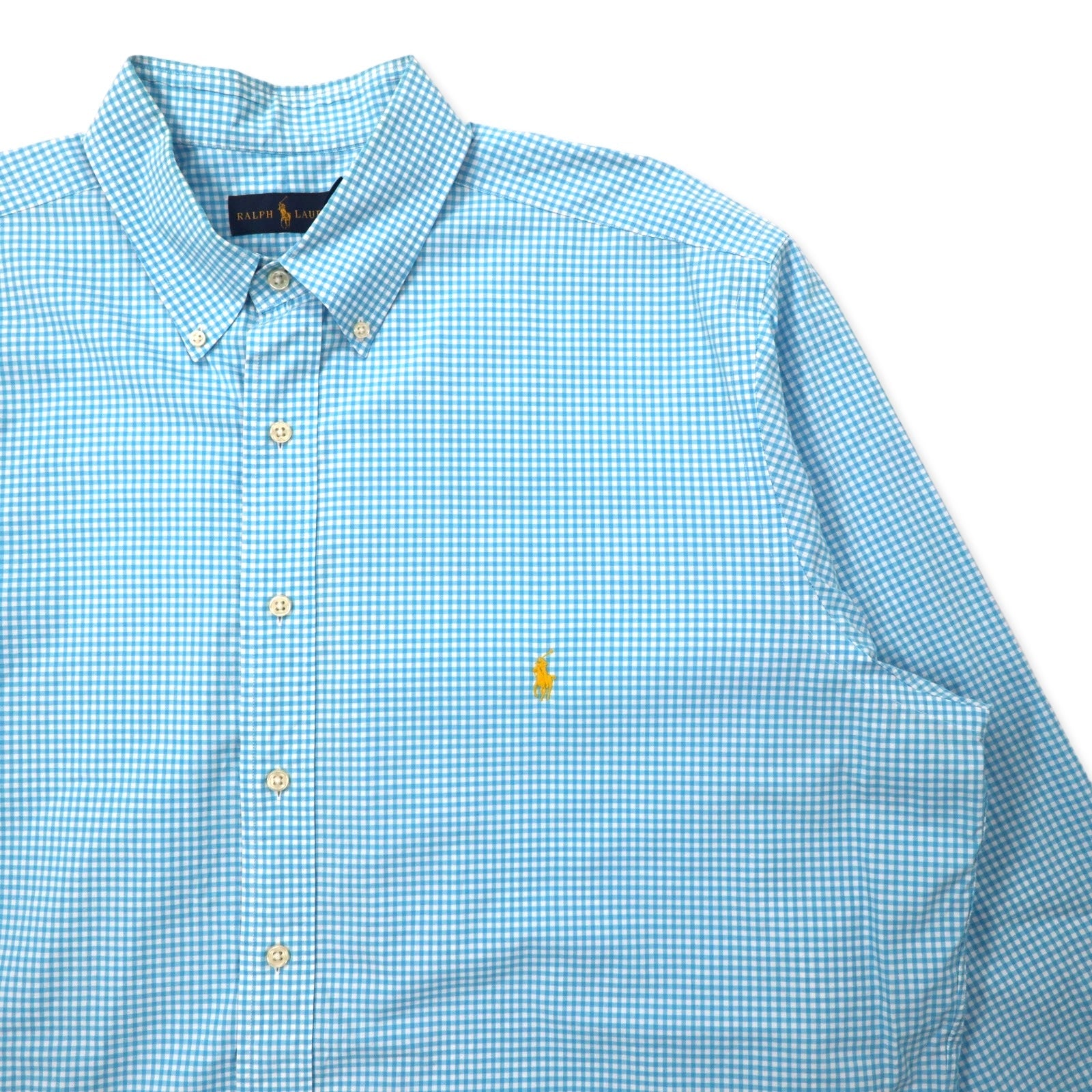RALPH LAUREN Camicia Button-Down XLT TALL Blu Gingham Cotone Ricamo Small Pony