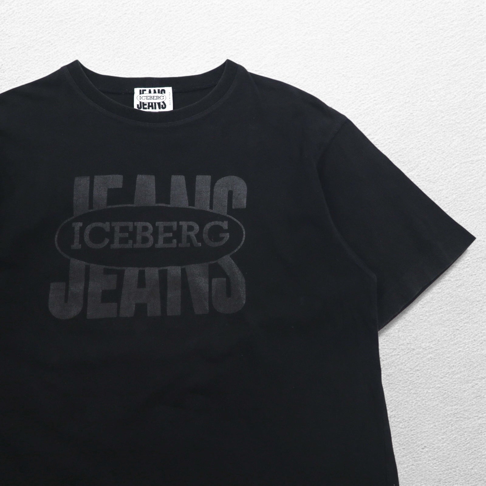 ICEBERG JEANS T-shirt a maniche corte con stampa logo, anni '90, made in Italy, cotone, nero, taglia L