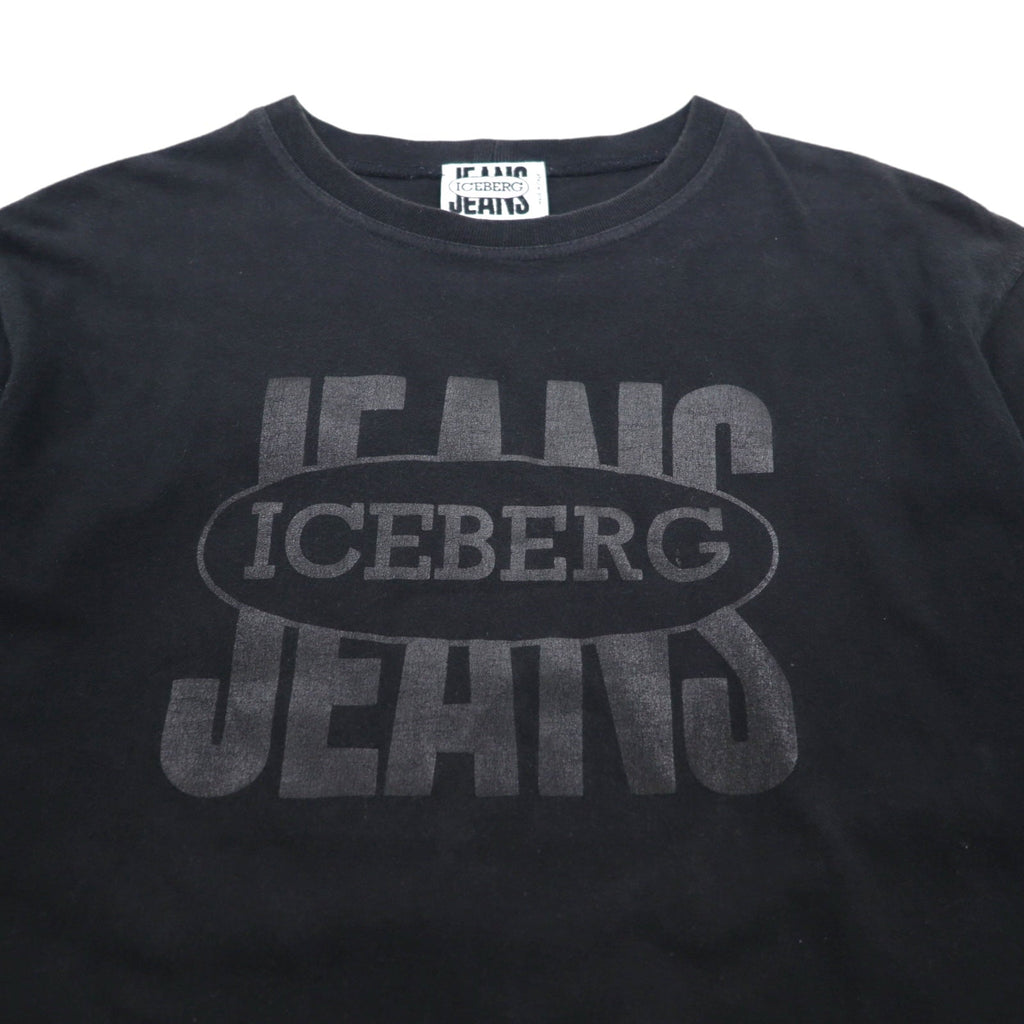ICEBERG JEANS T-shirt a maniche corte con stampa logo, anni '90, made in Italy, cotone, nero, taglia L