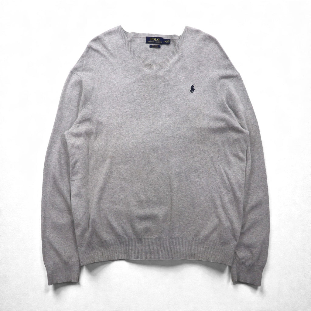 Polo Ralph Lauren Vネック ピマコットン ニット セーター L グレー スモールポニー刺繡