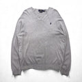 Polo Ralph Lauren Vネック ピマコットン ニット セーター L グレー スモールポニー刺繡