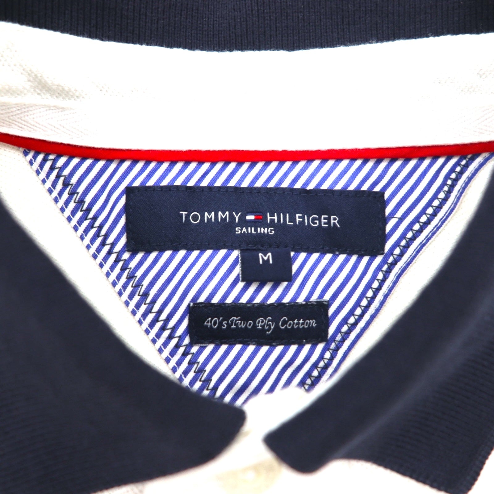Polo TOMMY HILFIGER SAILING, taglia M, colore bianco, tricolore, cotone a due capi anni '40