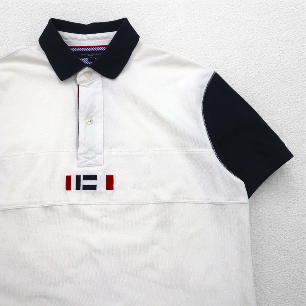 Polo TOMMY HILFIGER SAILING, taglia M, colore bianco, tricolore, cotone a due capi anni '40