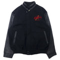 NORTH END Made in Canada Anni '90 Giacca College con Maniche in Pelle XL Nera Lana Ricamo NASA