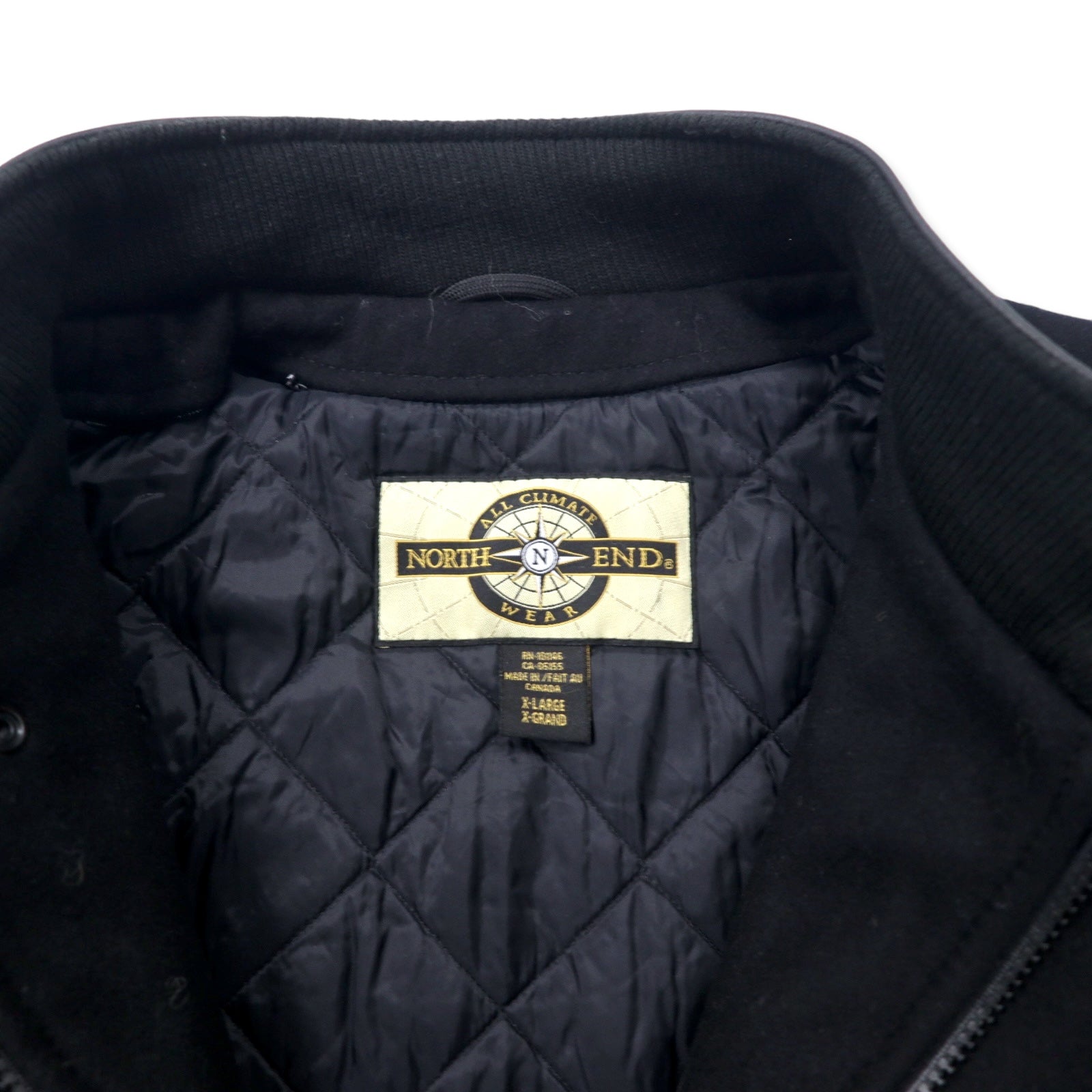 NORTH END Made in Canada Anni '90 Giacca College con Maniche in Pelle XL Nera Lana Ricamo NASA