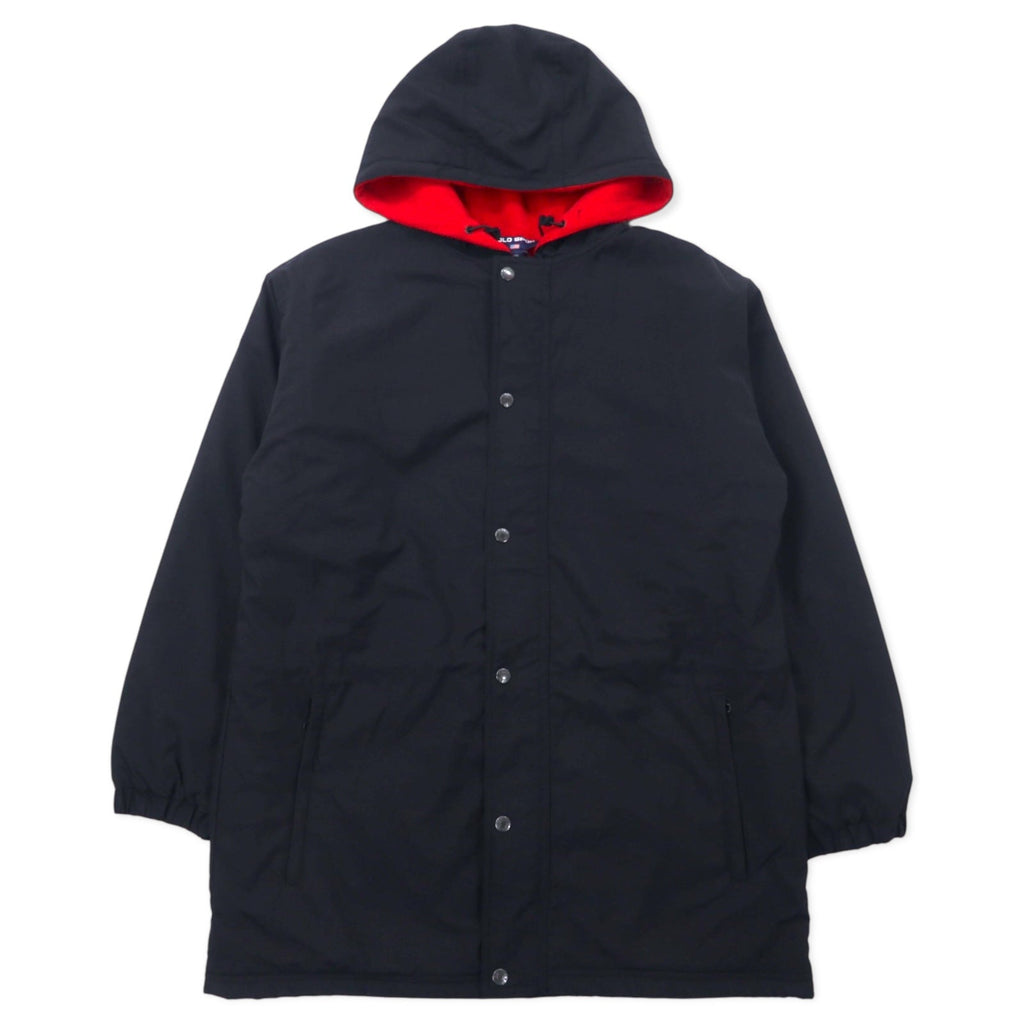 POLO SPORT RALPH LAUREN Giacca a vento anni '90 con cappuccio in nylon, taglia XL, nera, fodera in pile, logo stampato sul retro, coulisse