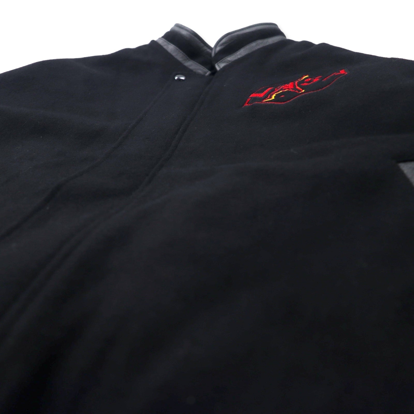 NORTH END Made in Canada Anni '90 Giacca College con Maniche in Pelle XL Nera Lana Ricamo NASA