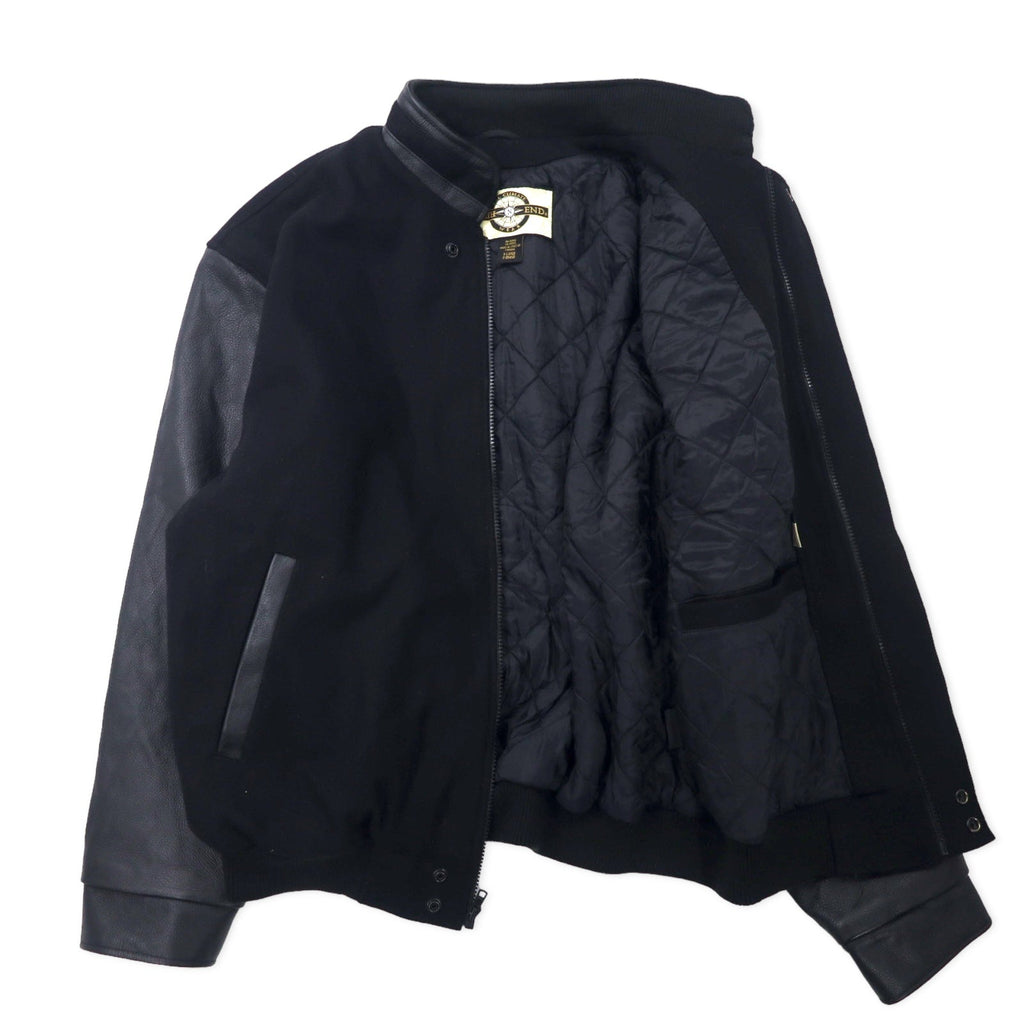 NORTH END Made in Canada Anni '90 Giacca College con Maniche in Pelle XL Nera Lana Ricamo NASA