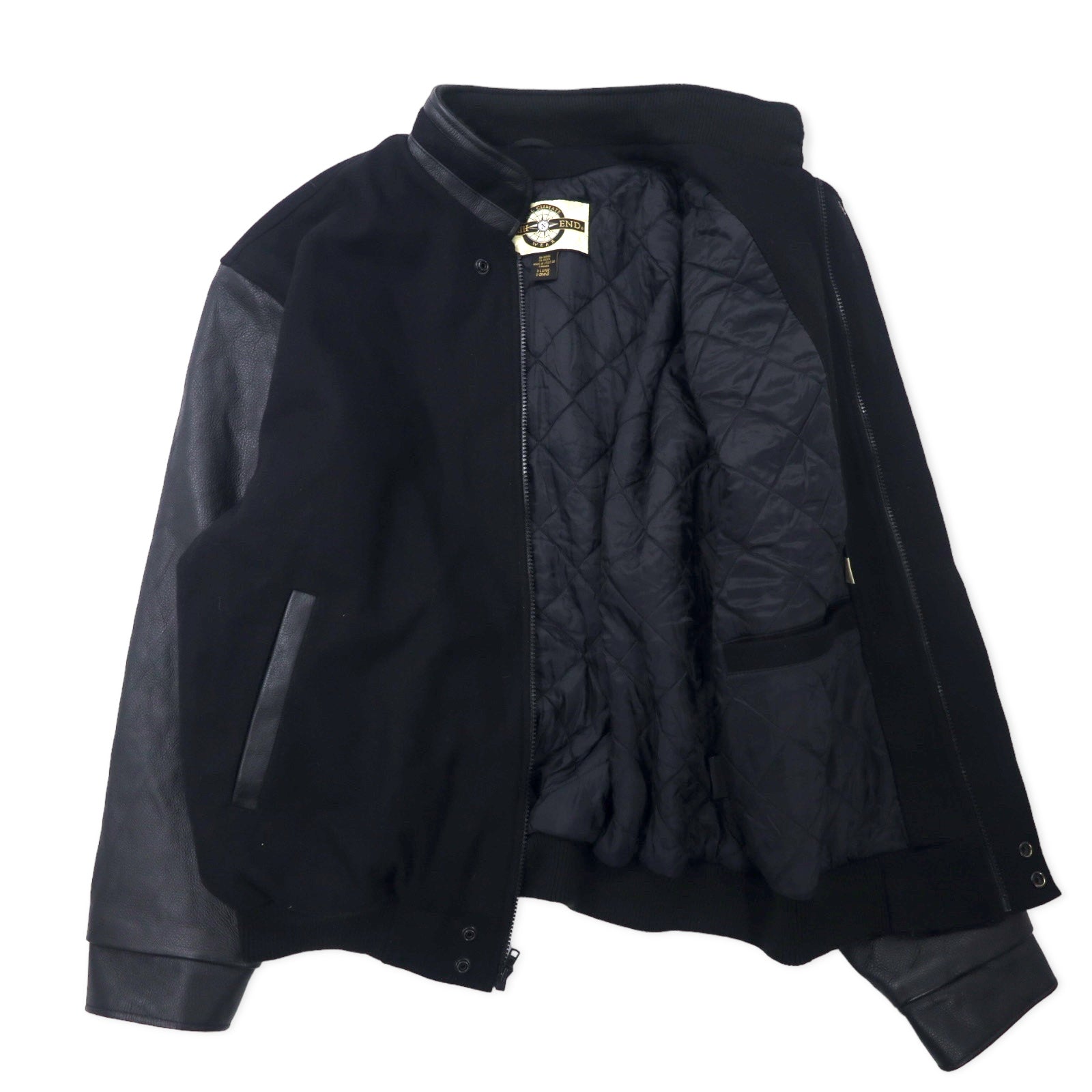 NORTH END Made in Canada Anni '90 Giacca College con Maniche in Pelle XL Nera Lana Ricamo NASA
