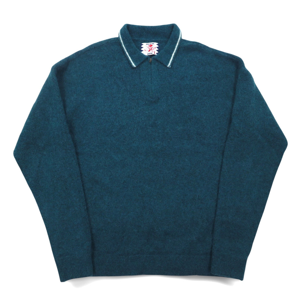 SON OF THE CHEESE Mezza zip Polo Maglione L Verde Alpaca Lana ZIP POLO SC2120-KN05