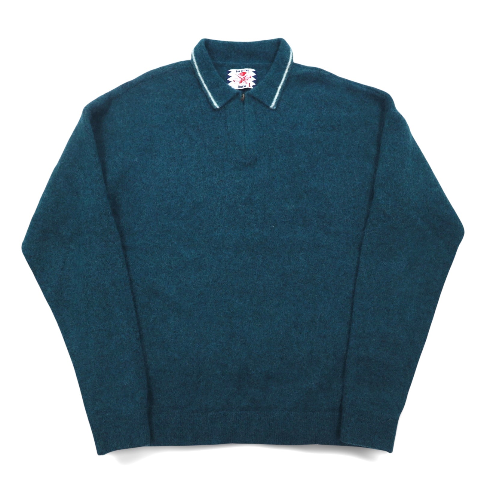 SON OF THE CHEESE Mezza zip Polo Maglione L Verde Alpaca Lana ZIP POLO SC2120-KN05
