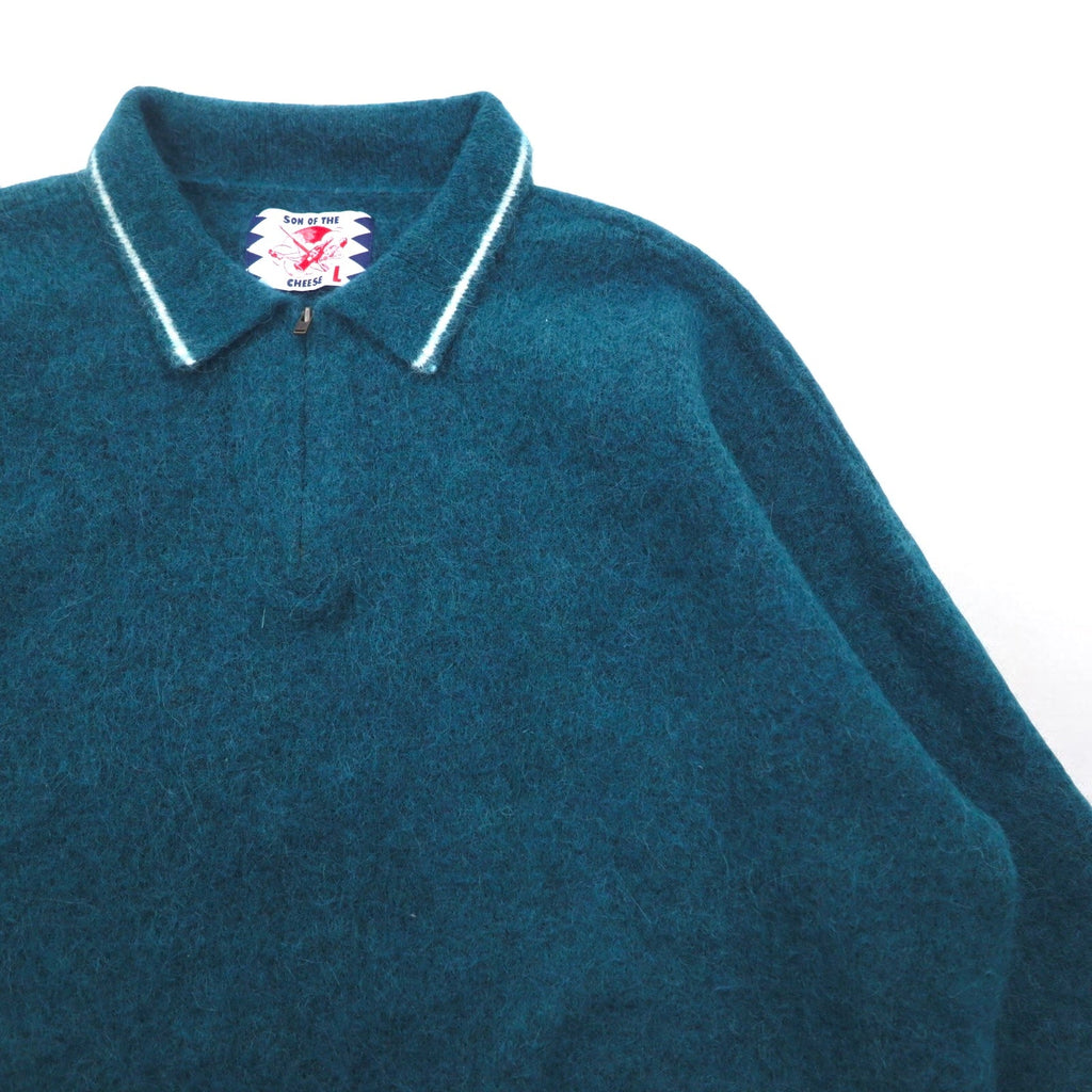 SON OF THE CHEESE Mezza zip Polo Maglione L Verde Alpaca Lana ZIP POLO SC2120-KN05