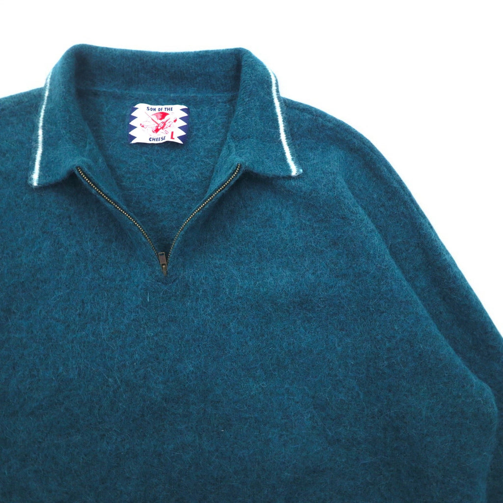 SON OF THE CHEESE Mezza zip Polo Maglione L Verde Alpaca Lana ZIP POLO SC2120-KN05