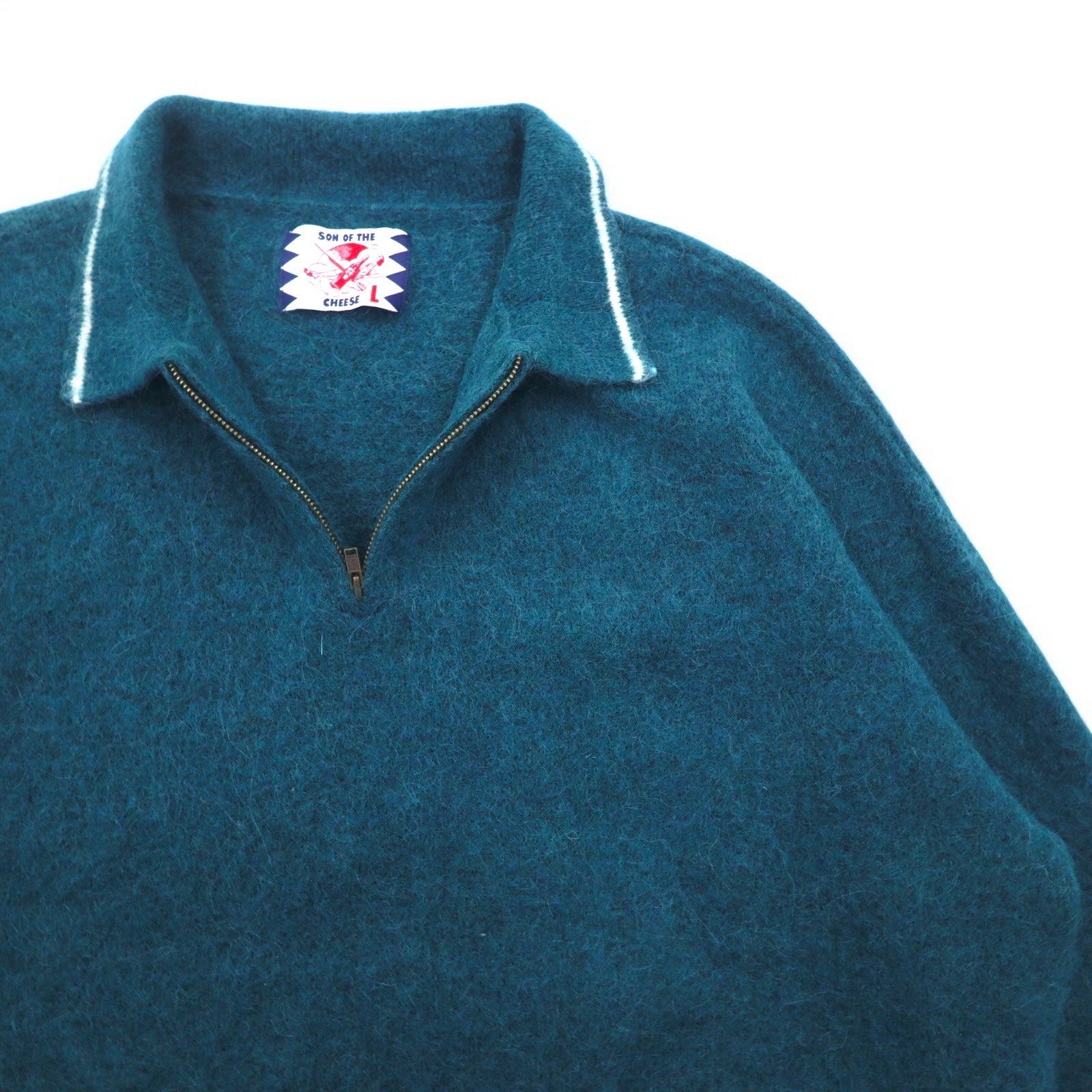 SON OF THE CHEESE Mezza zip Polo Maglione L Verde Alpaca Lana ZIP POLO SC2120-KN05