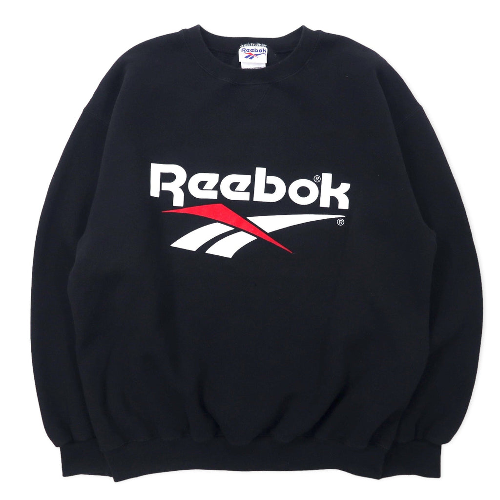 Felpa Reebok USA anni '90, logo Vettore stampato, taglia L, nera, in cotone felpato.