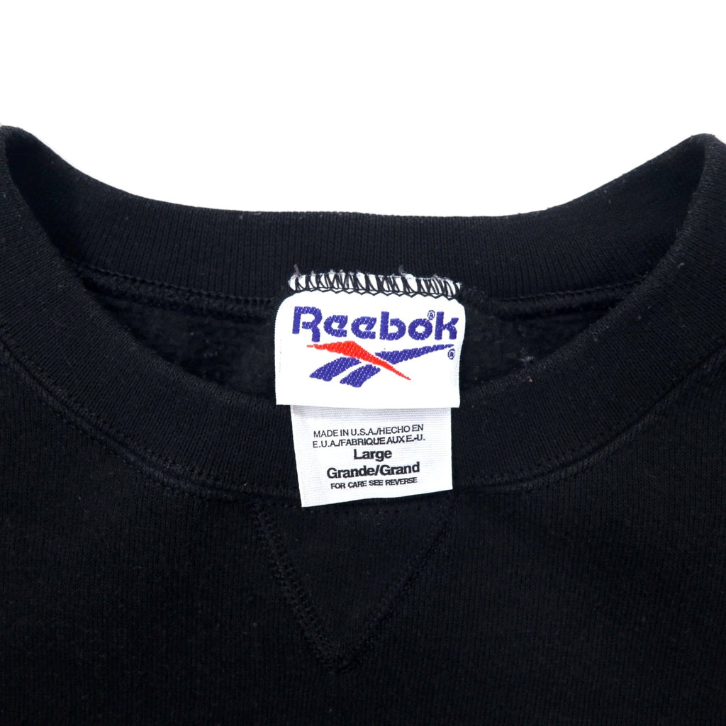 Felpa Reebok USA anni '90, logo Vettore stampato, taglia L, nera, in cotone felpato.