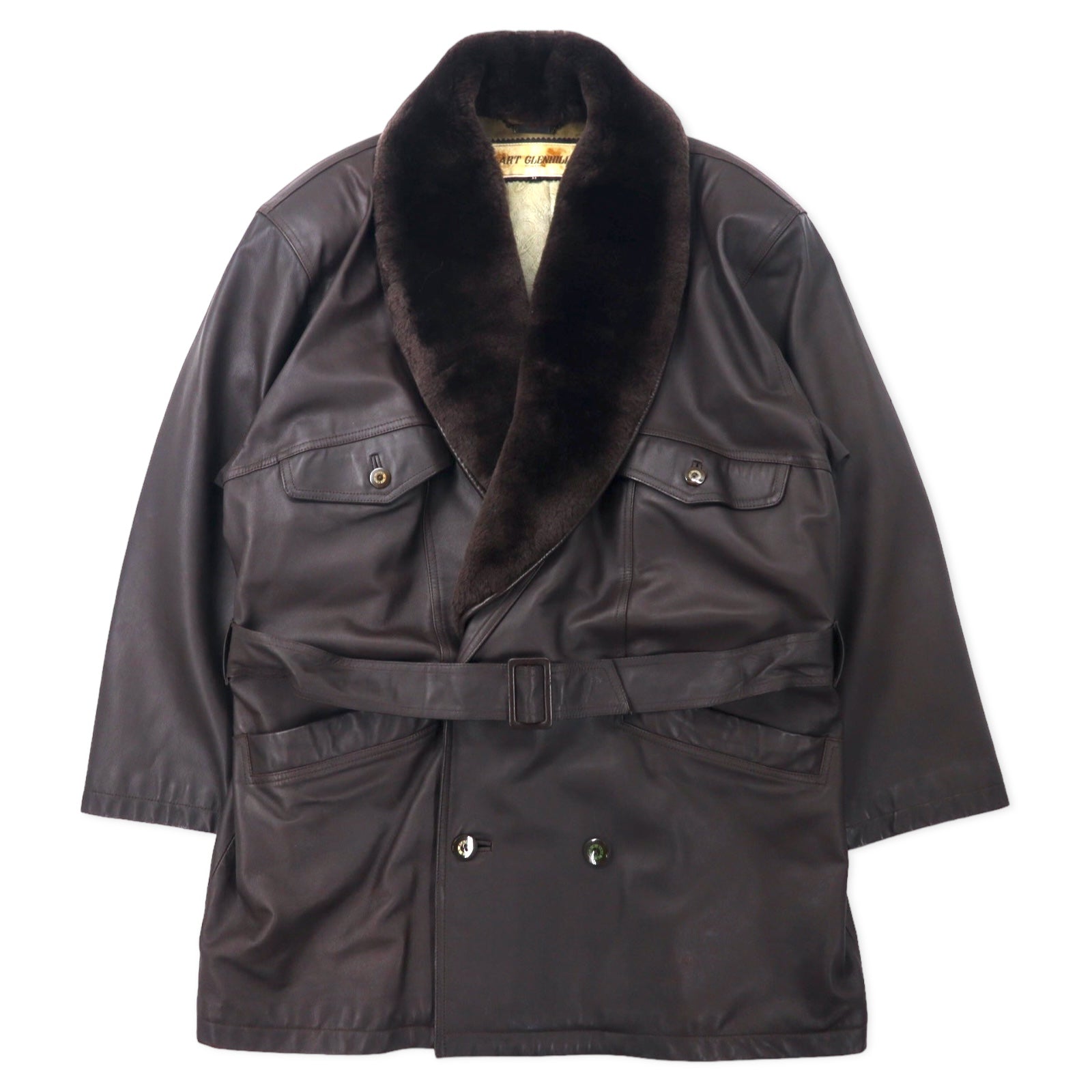 ART GLENHILL FOR MEN - Cappotto in pelle d'agnello scamosciata con collo a scialle, taglia M, colore marrone, in vera pelle di pecora, collo in pelliccia rimovibile, prodotto in Giappone